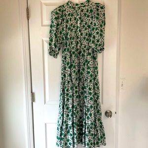 Zara white and green floral ruffled maxi dress